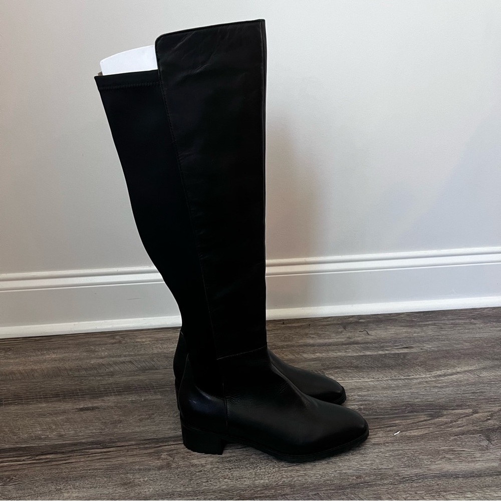 Blondo Black Over-the-Knee Leather & Stretch Shaft Riding Boots
